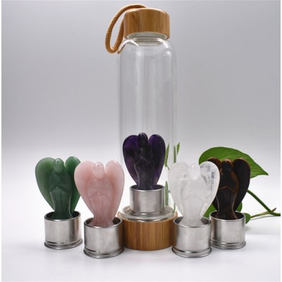 2019 best Natural Rose Quartz Crystal Point Bottle quality gemstone infused water bottle  gem water bottle